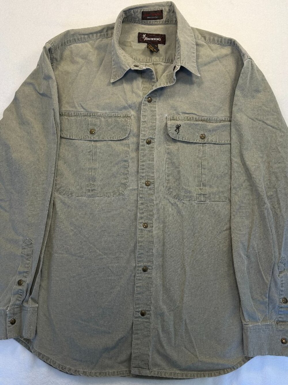 Browning Button Up Shirt Mens Green Long Sleeve Hunting Outdoor Workwear